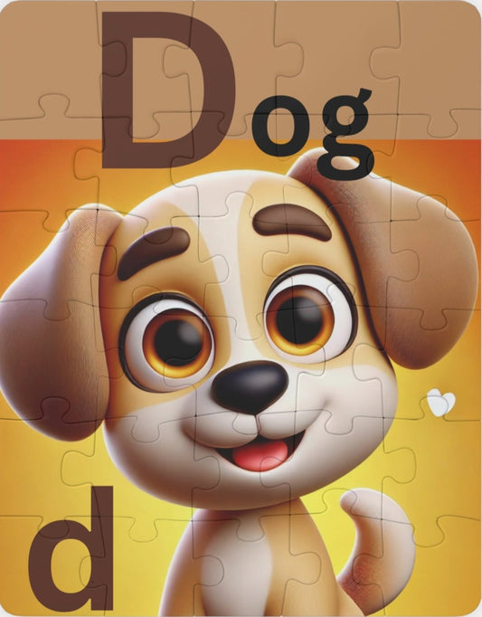 Kids' Puzzle - 30-Piece letter D Dog Design for Learning Fun